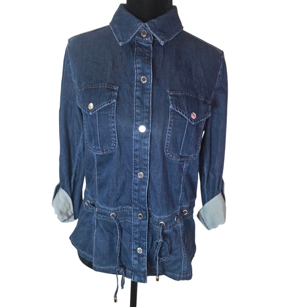 White House Black Market Womens XS Tencel Utility Denim Jacket Blue NWT